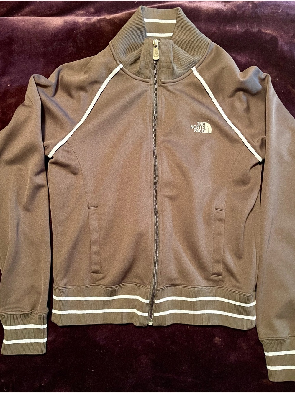 The North Face Dark Gray Track Jacket with Light Blue Piping